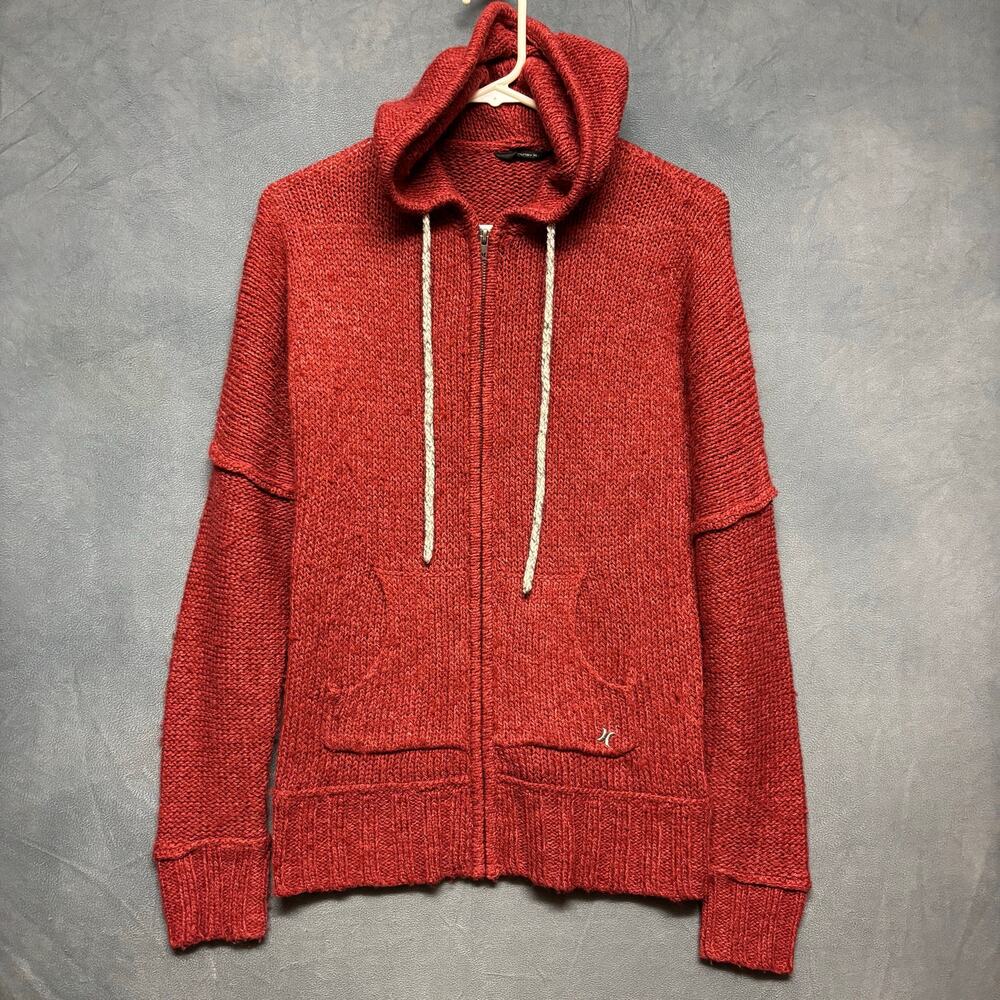 Hurley Knit Sweater Hoodie Full Zip Burgundy Comfy Cozy Warm Loungewear XS / S